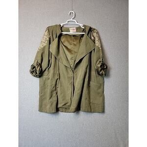 Savanna Jane Olive Floral Embroidered RTS Hooded Open Jacket Women's Plus 2X